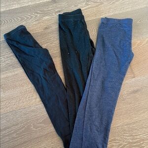 3 Piece Bundle Lot Black and Blue Leggings Set